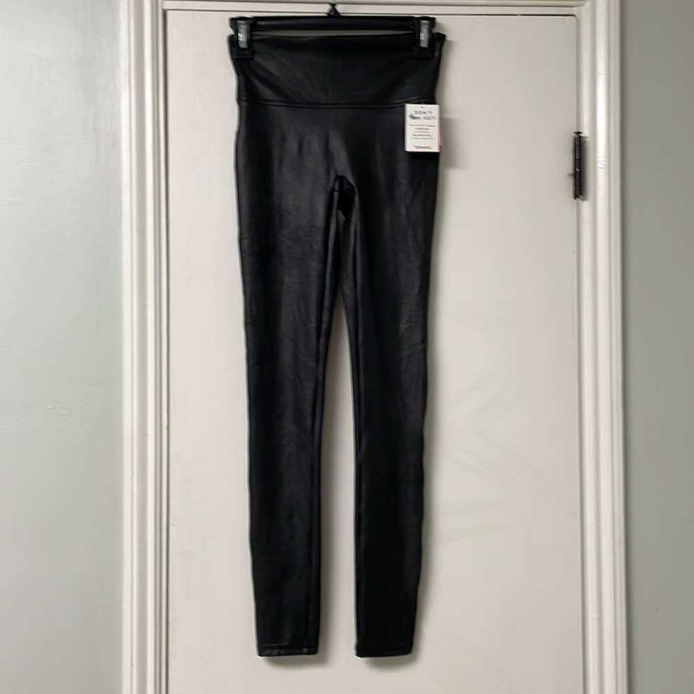 NWT SPANX black faux leather legging size s/p